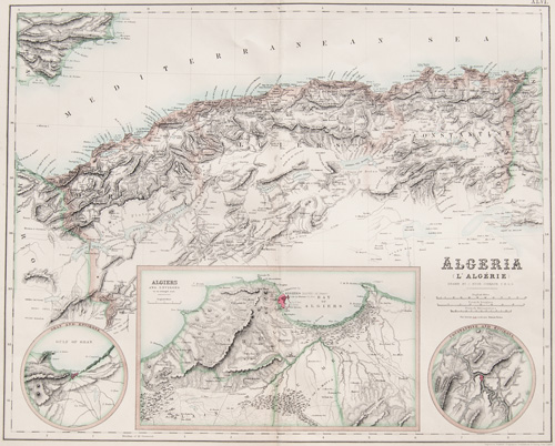 Algeria (l'Algerie)
with inset maps of Algiers, Gulf of Oran, adn Constantine 1860